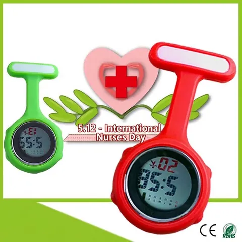 Reloj de Enfermera Digital de Silicona Silencioso Electrónico Luminoso Alfiler Médico Broche Reloj de Bolsillo Caja de Aleación