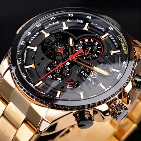 Forsining Herren Automatisch Mechanische Uhr Multifunktion Wasserdicht Luxus Skelett Legierung Armbanduhr Datum Woche Monat Anzeige