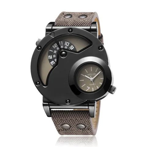 MILER Men's Fashion Outdoor Sport Watch Dual Display Quartz Movement Canvas Strap Alloy Case Wristwatch For Men
