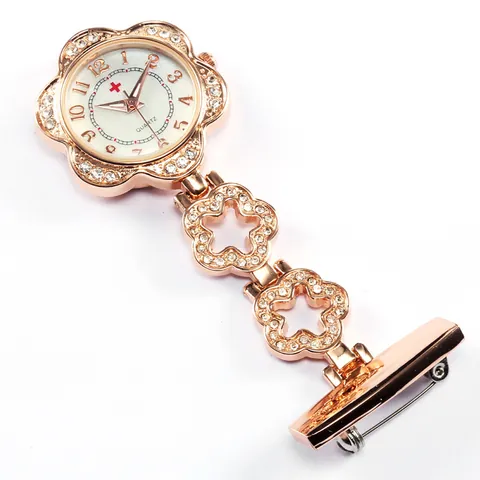 Professionele Verpleegster Horloge Bloem Hart Vorm Strass Legering Quartz Zakhorloge Met Broche Pin Voor Dames