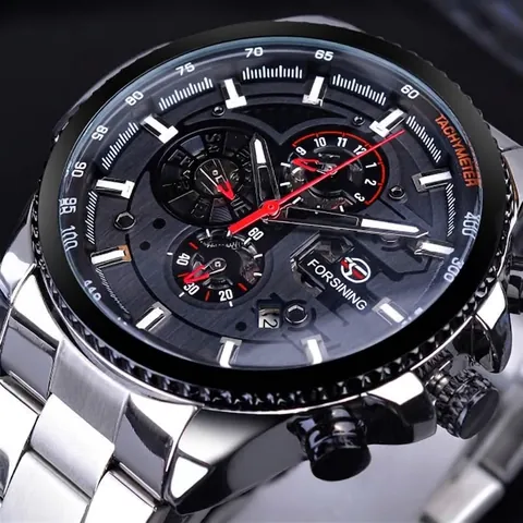 Reloj Mecánico Automático de Moda para Hombre FORSINING Impermeable Esqueleto Esfera Multifuncional Reloj de Pulsera de Acero Inoxidable Deporte Negocios