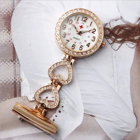 Professionele Verpleegster Horloge Bloem Hart Vorm Strass Legering Quartz Zakhorloge Met Broche Pin Voor Dames