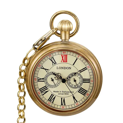 Orologio da Taschino Meccanico Manuale in Ottone Vintage per Uomo Donna Numeri Romani Cinque Lancette Viso Aperto Antico Retro Gioielli