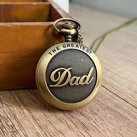 Βίντατζ The Greatest Dad Ρολόι Τσέπης Quartz Κίνηση Αντίκα Μπρούτζος Ασημί Κράμα Μενταγιόν Κολιέ Ρολόι για τον Πατέρα