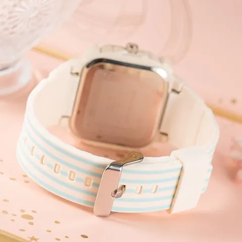 Octagonal Big Dial Dopamine Style Trendy Women Quartz Watch Silicone Striped Band Waterproof Fashion Student Wristwatch Gift