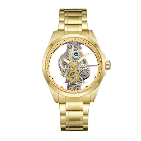 Men Automatic Mechanical Watch Double Sided Hollow Skeleton Dial Waterproof Luminous Business Stainless Steel Leather Wristwatch Accessory