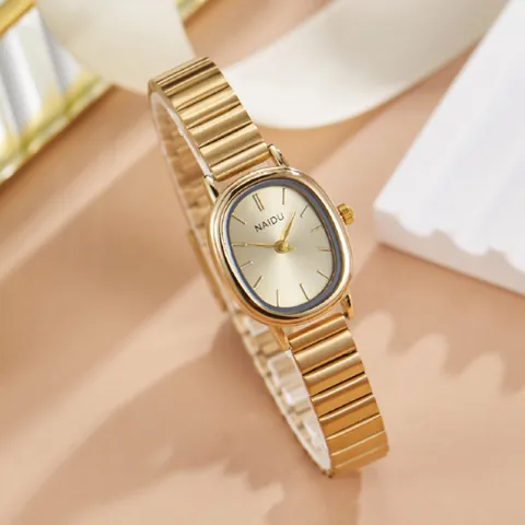 Elegant Oval Dial Women Quartz Watch Retro Alloy Bamboo Link Band Minimalist Dress Wristwatch Fashion Jewelry Lady Gift