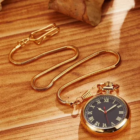 Montre de Gousset Mécanique Automatique en Cuivre Vintage Avec Chiffres Romains Relief Floral Couvercle Clapet Chaîne
