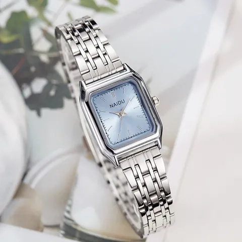 Fashion Women Square Quartz Watch Small Minimalist Dial Silver Alloy Link Band Elegant Mori Style Analog Wrist Watch