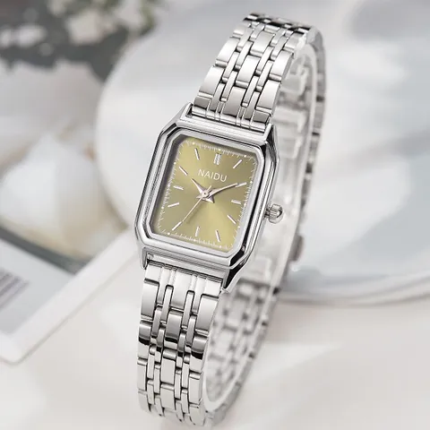 Fashion Women Square Quartz Watch Small Minimalist Dial Silver Alloy Link Band Elegant Mori Style Analog Wrist Watch