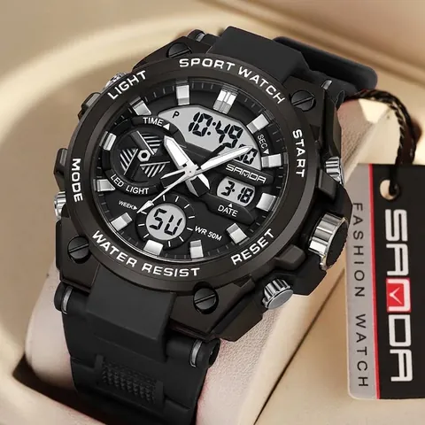 SANDA Reloj Deportivo Militar para Hombre Doble Pantalla Impermeable Luminoso Alarma Reloj de Pulsera Digital Analógico para Adolescentes Reloj de Moda al Aire Libre