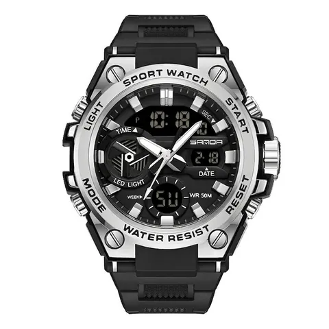 SANDA Reloj Deportivo Militar para Hombre Doble Pantalla Impermeable Luminoso Alarma Reloj de Pulsera Digital Analógico para Adolescentes Reloj de Moda al Aire Libre