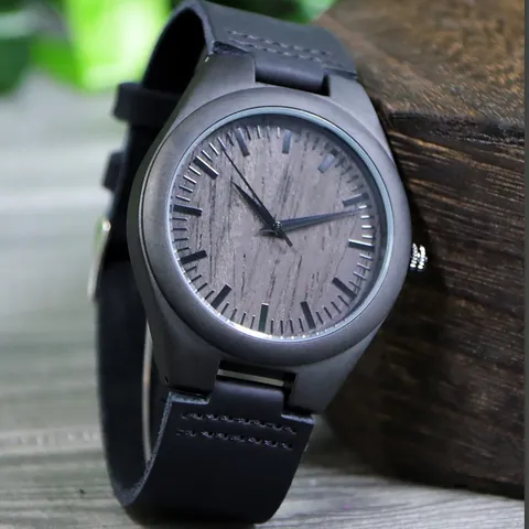 Minimalistisch Houten Wijzerplaat Horloge Heren Groot Quartz Polshorloge Lederen Band Casual Mode Sieraden Cadeau voor Mannen