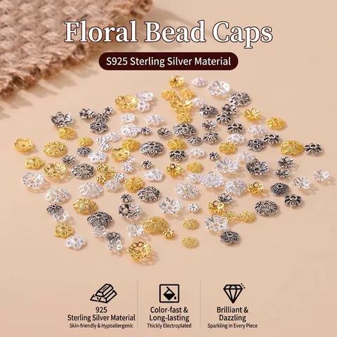S925 Sterlingsilber Blumen Perlenkappen Abstandshalter Perlen Hohl Floral Schmuckzubehör Für DIY Armband Halskette Herstellung