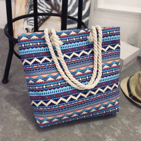 Ethnic Style PU Tote Bag Large Capacity Geometric Floral Print Handbag For Women Vacation Shopping Daily Shoulder Bag