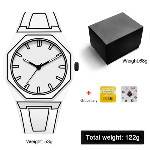 Creative 2D Cartoon Style Quartz Watch Sketch Design Polycarbonate Case Silicone Strap Waterproof Fashion Wristwatch For Men Women