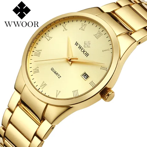 WWOOR 8830 Men's Business Casual Quartz Watch Alloy Solid Band Roman Numerals Calendar Date Window Water Resistant Luxury Wristwatch