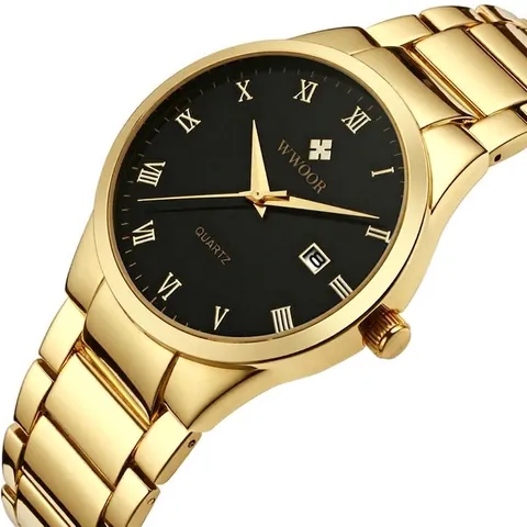 WWOOR 8830 Men's Business Casual Quartz Watch Alloy Solid Band Roman Numerals Calendar Date Window Water Resistant Luxury Wristwatch