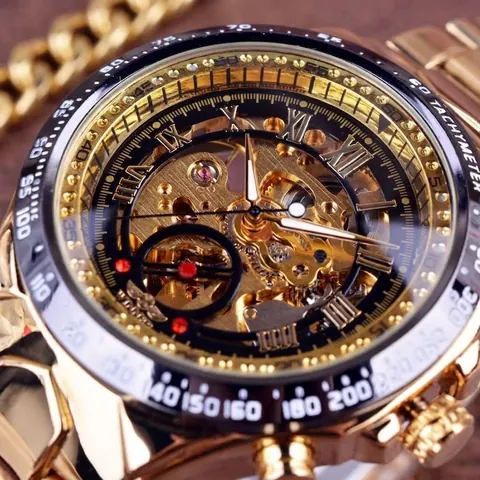 Reloj Mecánico Automático Winner para Hombre Esfera de Esqueleto Correa de Acero Inoxidable Moda Lujo Negocios
