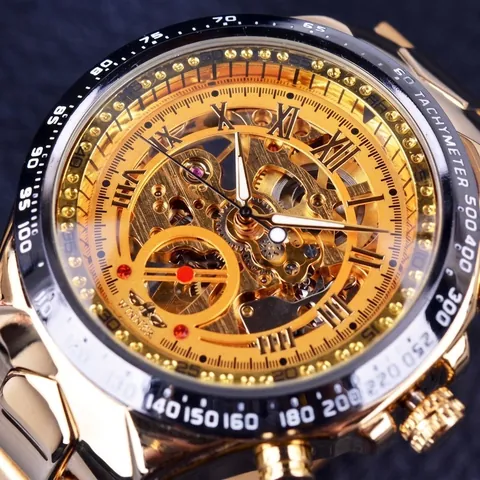 Reloj Mecánico Automático Winner para Hombre Esfera de Esqueleto Correa de Acero Inoxidable Moda Lujo Negocios