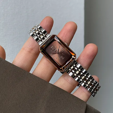 Luxury Rectangular Women Quartz Watch Fashion Small Square Dial Stainless Steel Metal Strap Waterproof Elegant Lady Wristwatch