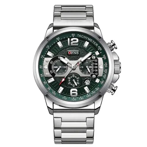 Reloj de Cuarzo OFNS para Hombre Cronógrafo Multifuncional Luminoso Impermeable Business Casual Reloj de Pulsera Caja de Aleación de Zinc Correa de Silicona Acero Inoxidable 1304