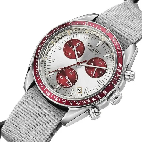 MEGIR 2247 Men Chronograph Watch Alloy Case Casual Sport Waterproof Wristwatch With Canvas Strap Date Display Tachymeter