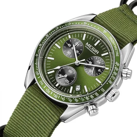 MEGIR 2247 Men Chronograph Watch Alloy Case Casual Sport Waterproof Wristwatch With Canvas Strap Date Display Tachymeter