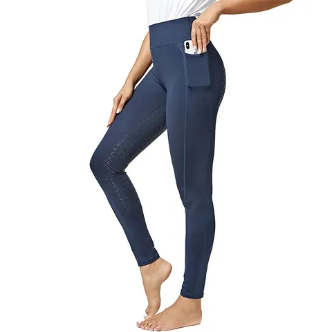 Damen Reithose Mit Hoher Taille Und Silikon Vollbesatz Seitliche Handytaschen Elastische Reitsport Leggings Reithosen