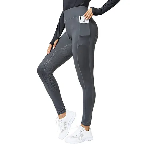Damen Reithose Mit Hoher Taille Und Silikon Vollbesatz Seitliche Handytaschen Elastische Reitsport Leggings Reithosen