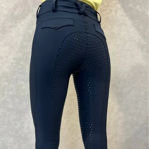 Damen Vollbesatz Silikon Grip Reithose Hohe Taille Reitleggings Taschen Anti-Pilling Reitpferde Hose
