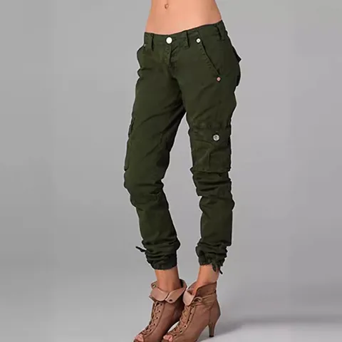 Women Multi Pocket Cargo Pants Tapered Tactical Joggers Casual Cotton Streetwear Pants Solid Color Outdoor Trousers
