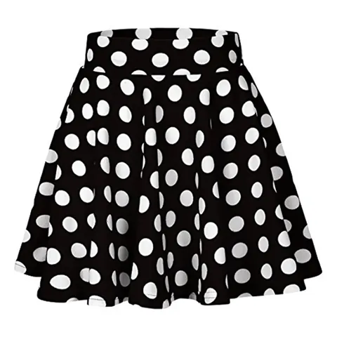 Jupe Courte Femme Imprimé à Pois Coupe Trapèze Taille Haute Élastique Été Plage Décontracté en Mélange de Fibres Chimiques