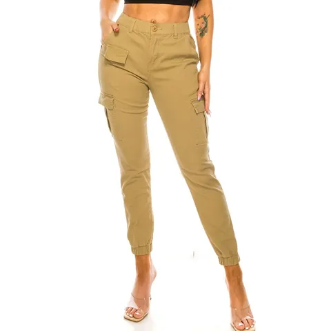 Women's Outdoor Cargo Pants Multi-Pockets Elastic Waist Casual Joggers Streetwear Trousers Cotton Fashion Cargo Pants