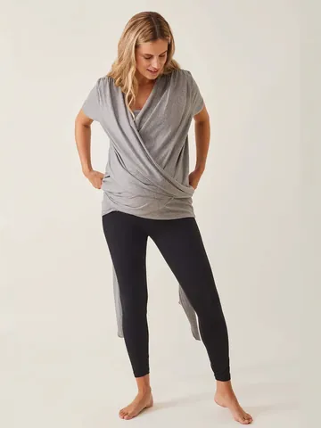 Dames Korte Mouw Voedingsshirt Kangoeroe Moeder Borstvoeding T-Shirt Polyester Elastaan Positie Wikkelshirt Postpartum Zorg