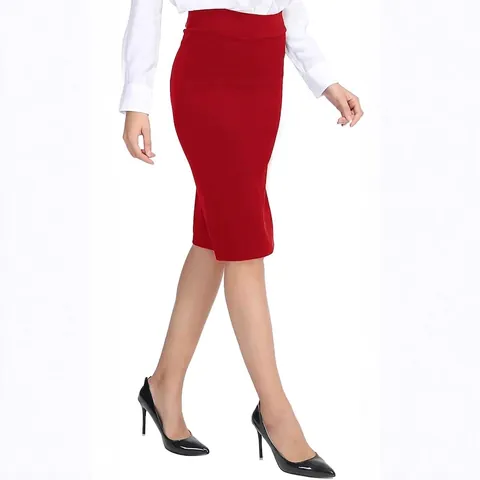 Women High Waist Pencil Skirt Double Layer Bodycon Office Midi Skirt Stitched Solid Color Polyester Commute Bottom