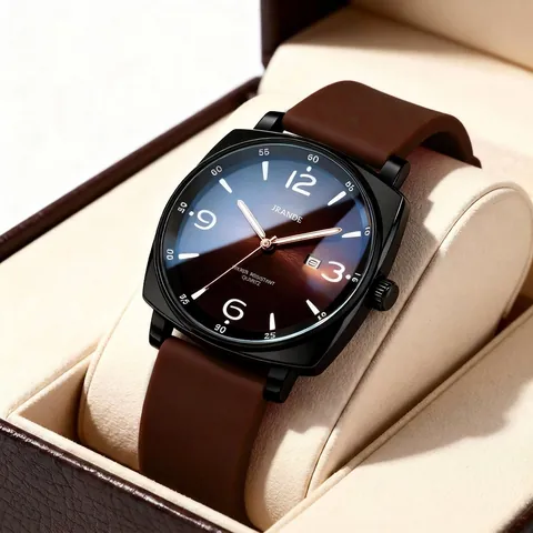 Montre à Quartz Unisexe à la Mode Boîtier en Alliage Carré Bracelet en Silicone Étanche Calendrier Lumineux Montre-Bracelet de Sport Décontractée