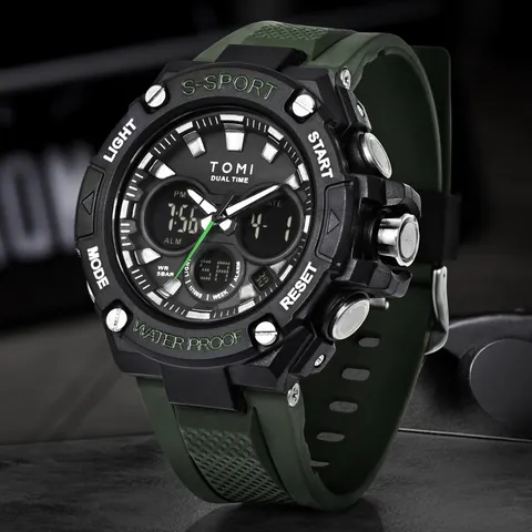 TOMI Double Affichage Montre de Sport pour Homme Multifonctionnelle Lumineuse Électronique Étanche Mode Quartz Numérique