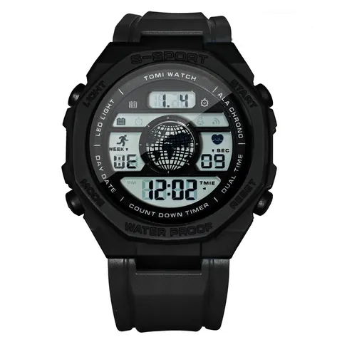 Montre Numérique de Sport pour Hommes Multifonctionnelle en Caoutchouc Résine LED Lumineuse Étanche Alarme Chronomètre Étudiant Mode Électronique