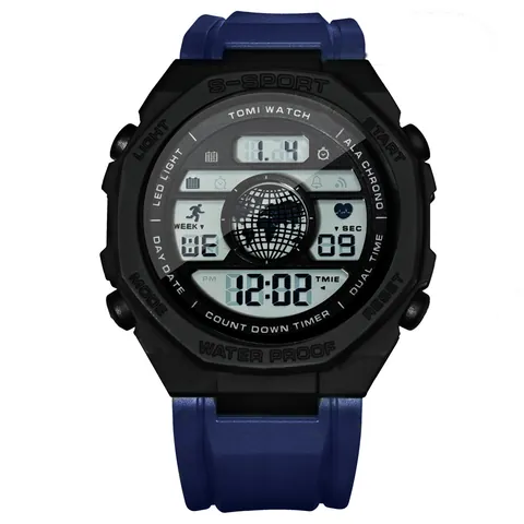 Montre Numérique de Sport pour Hommes Multifonctionnelle en Caoutchouc Résine LED Lumineuse Étanche Alarme Chronomètre Étudiant Mode Électronique