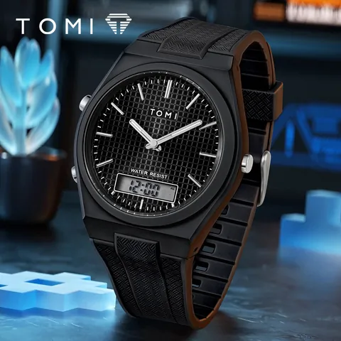 Montre Digitale de Sport pour Hommes TOMI Montre Électronique Simple à Gros Chiffres Multifonction Bracelet en PU pour Étudiants