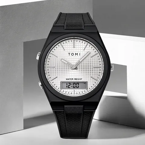 Montre Digitale de Sport pour Hommes TOMI Montre Électronique Simple à Gros Chiffres Multifonction Bracelet en PU pour Étudiants