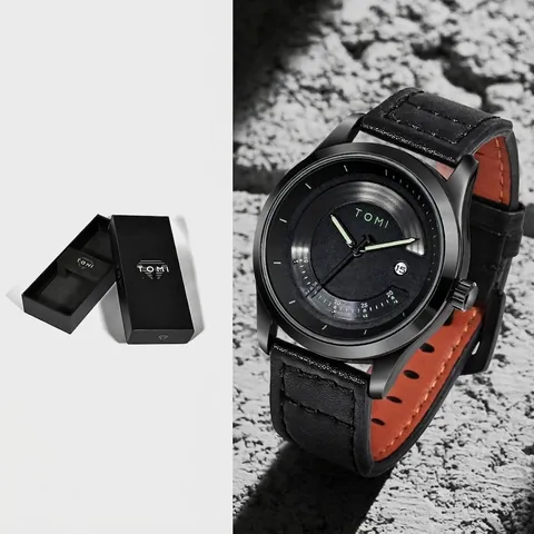 TOMI Mode Herren Quarzuhr Lederarmband Mineralglas Kalender Wasserdicht Business Casual Studenten Uhr Mit Geschenkbox