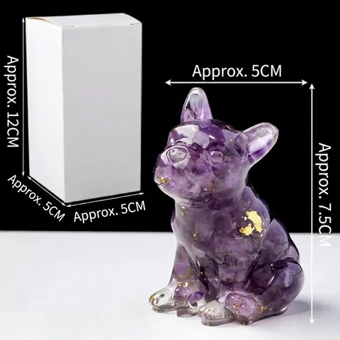 Figura de Resina de Bulldog Francés de Piedra de Cristal Estatua de Perro Incrustada de Pan de Oro Adorno de Escritorio Hogar Regalo