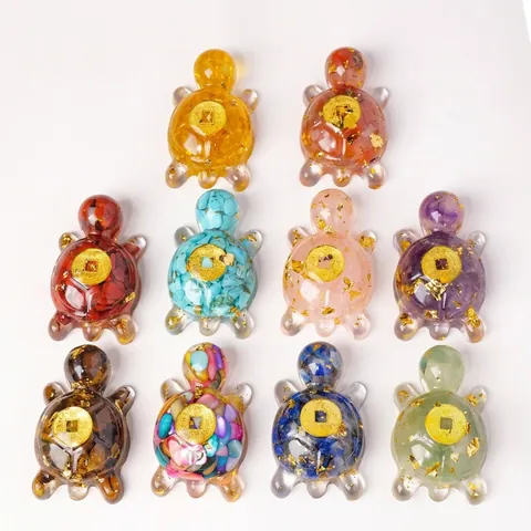 Natural Crystal Resin Turtle Lucky Money Turtle Ornament Home Office Car Decoration Handmade Crystal Chips Figurine Gift