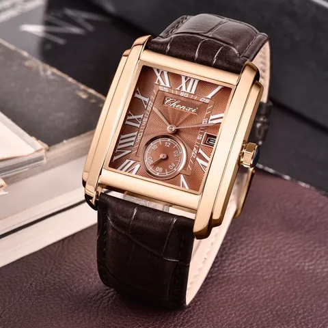 Montre à Quartz Carrée pour Hommes Affaires Boîtier Rectangulaire en Alliage Bracelet en Similicuir Chiffres Romains