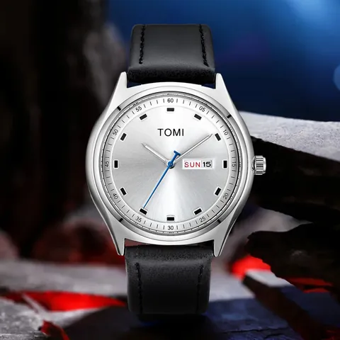 TOMI Montre à Quartz Couple Mode Simple Double Calendrier Bracelet en Cuir Montre-Bracelet Hommes Femmes Affaires Décontracté Imperméable