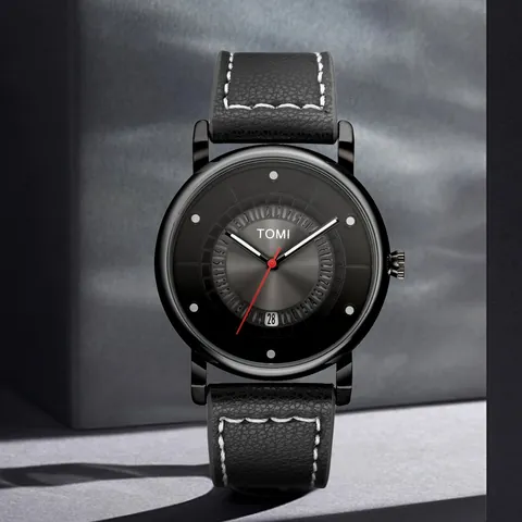 TOMI Orologio al Quarzo Semplice di Moda Stile Coreano Quadrante Rotondo Con Calendario Impermeabile Cinturino in Pelle Lega Casual Uomo Donna Orologio da Polso