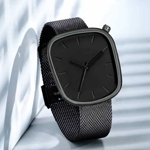 Montre à Quartz Minimaliste en Forme de Galet Carré Pour Hommes Femmes Boîtier en Alliage Bracelet Similicuir Maille Étanche Cadeau