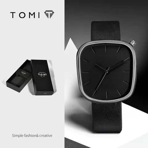 Montre à Quartz Minimaliste en Forme de Galet Carré Pour Hommes Femmes Boîtier en Alliage Bracelet Similicuir Maille Étanche Cadeau